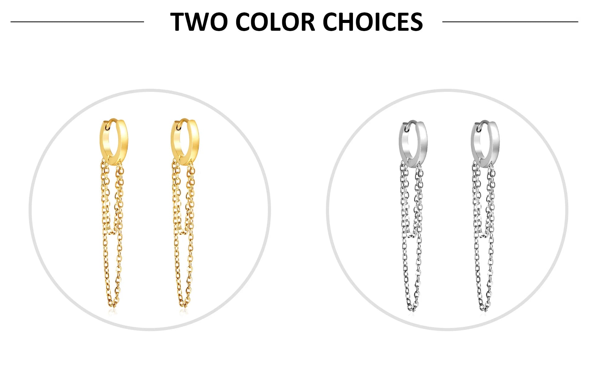 Gold Hoop Earrings with Double Chain Drop