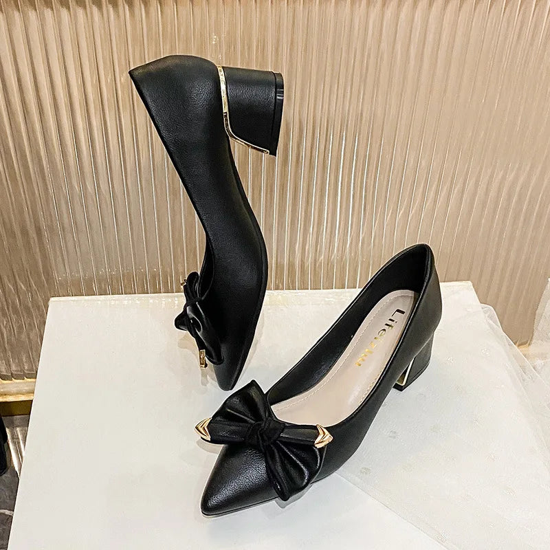 Bow Accent Block Heel Pumps