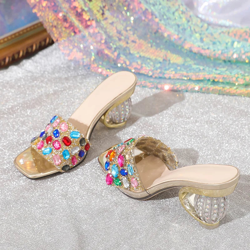 Crystal Gem Block Heel Sandals