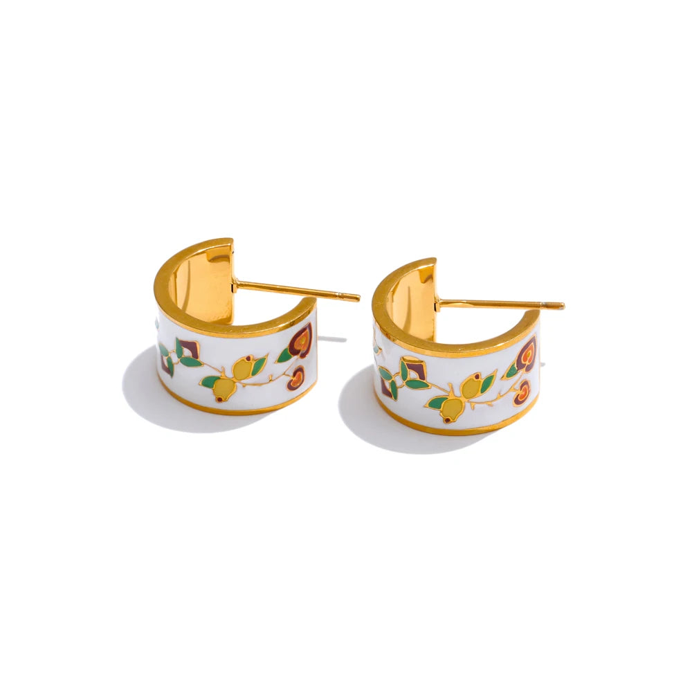 Citrus Garden Enamel Hoop Earrings