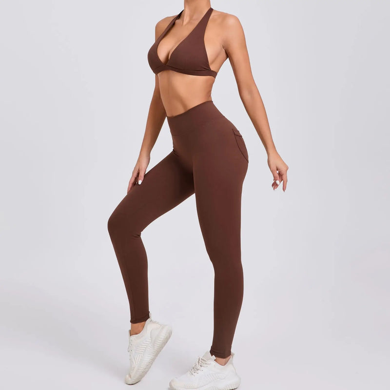 Twist-Front Halter Leggings Set