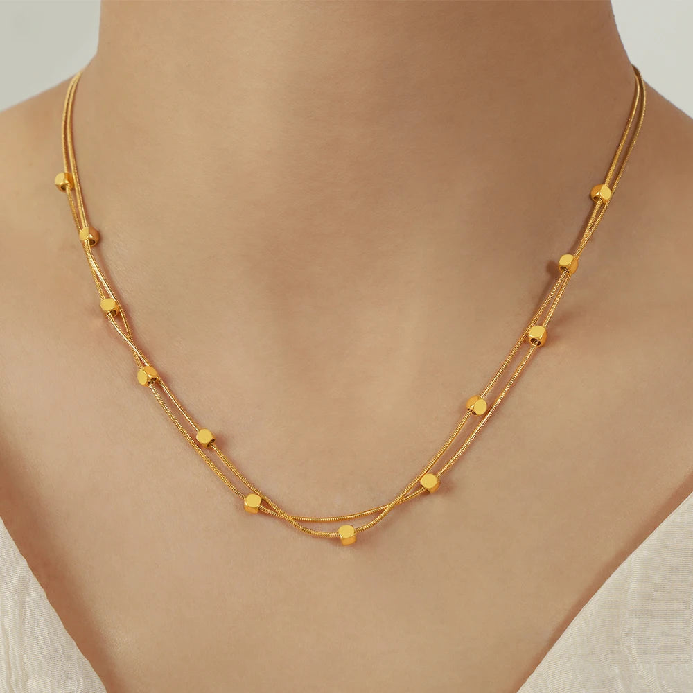 Golden Bead Layered Necklace