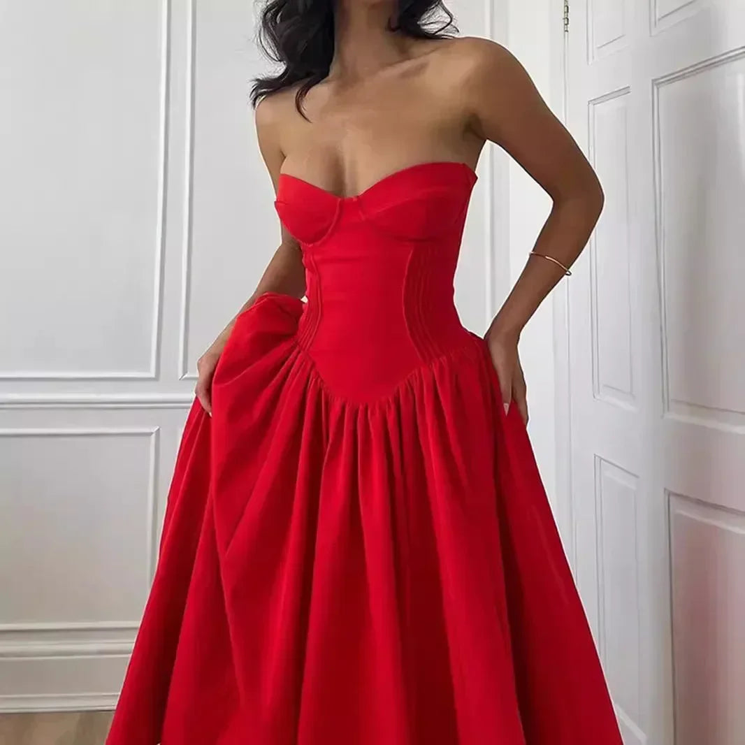 Strapless A-Line Midi Dress