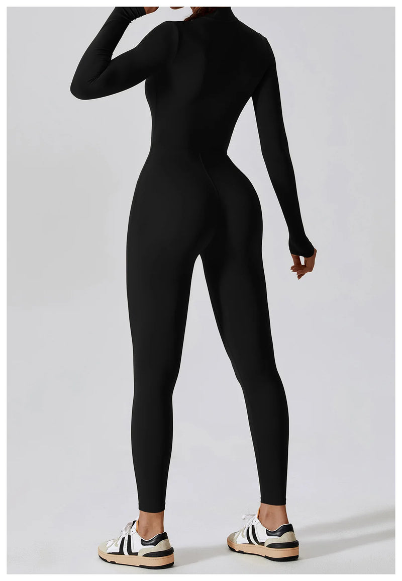 Long Sleeve Zip Fitness Jumpsuit