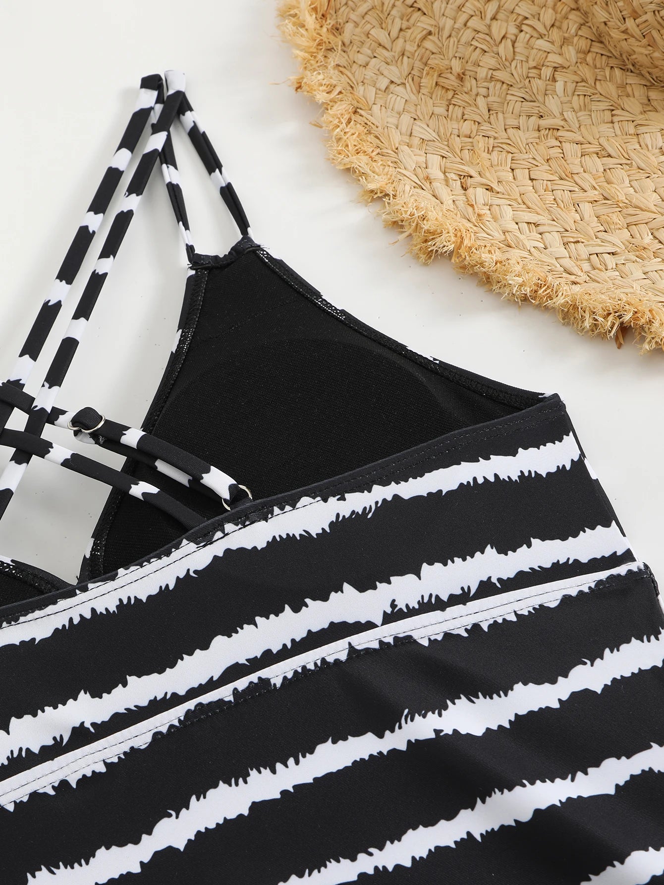 Striped Tankini Set with Mid-Rise Bottoms