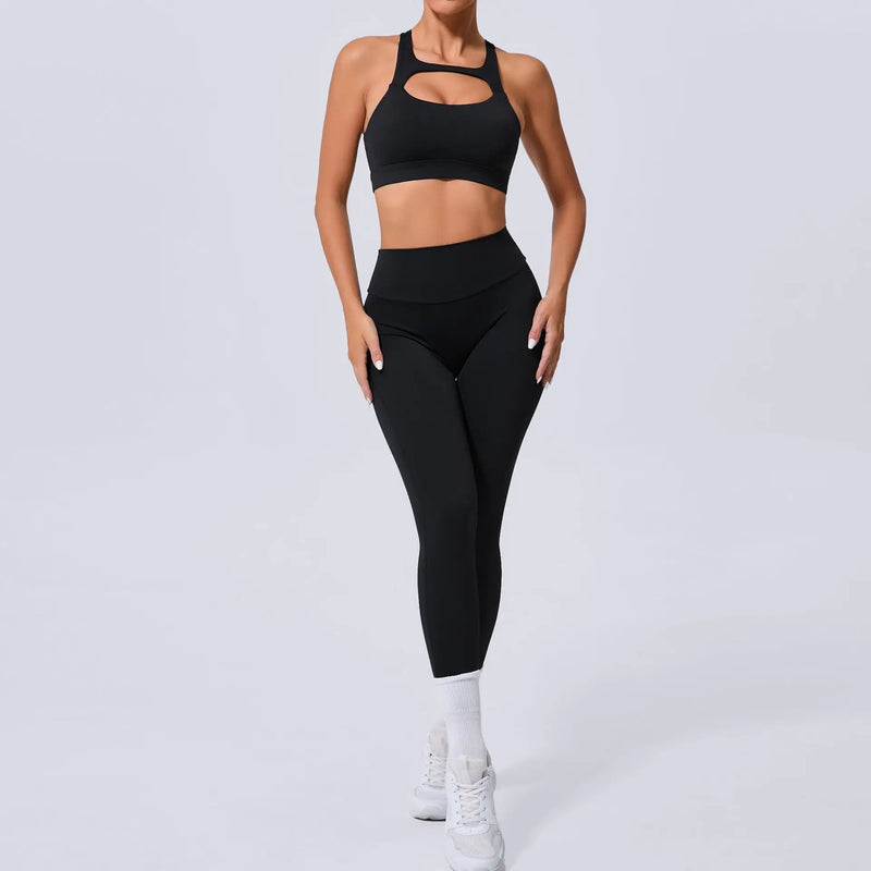 Cutout Sports Bra & High-Waist Pocket Leggings Set