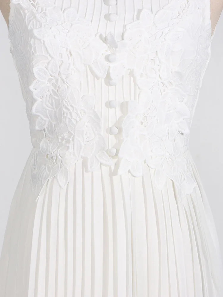 Elegant Lace Pleated Midi Dress