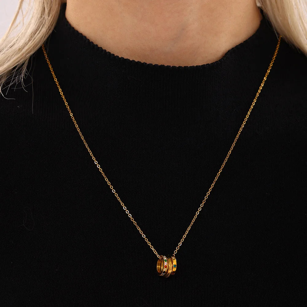 Golden Multi-Ring Pendant Necklace