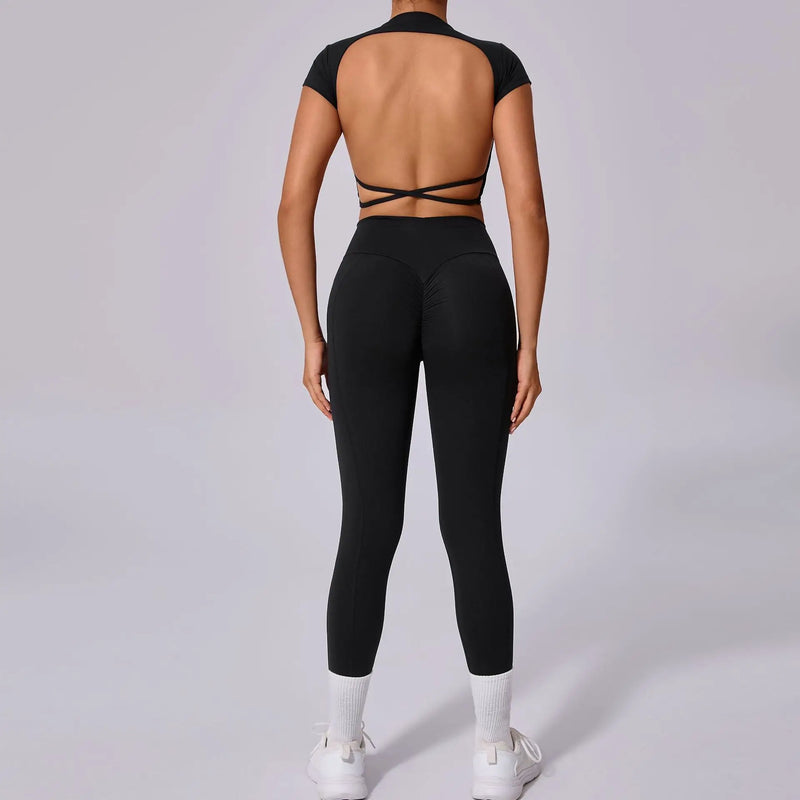 Open Back Crop Top & Leggings Workout Set