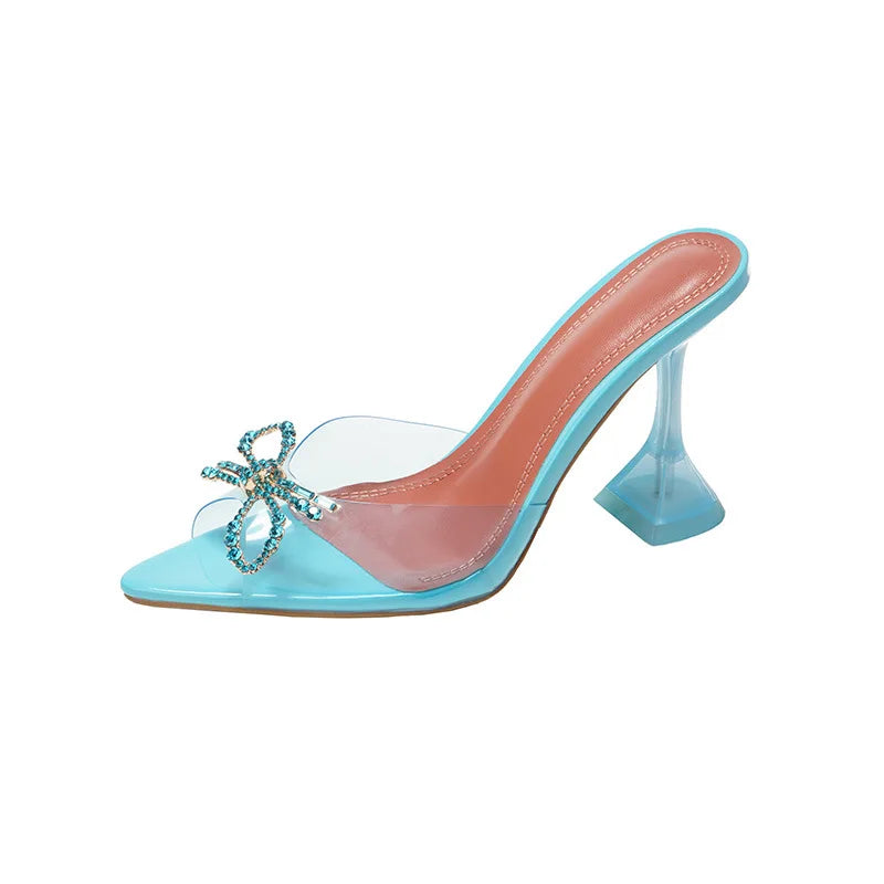 Crystal Bow Slip-On Heels