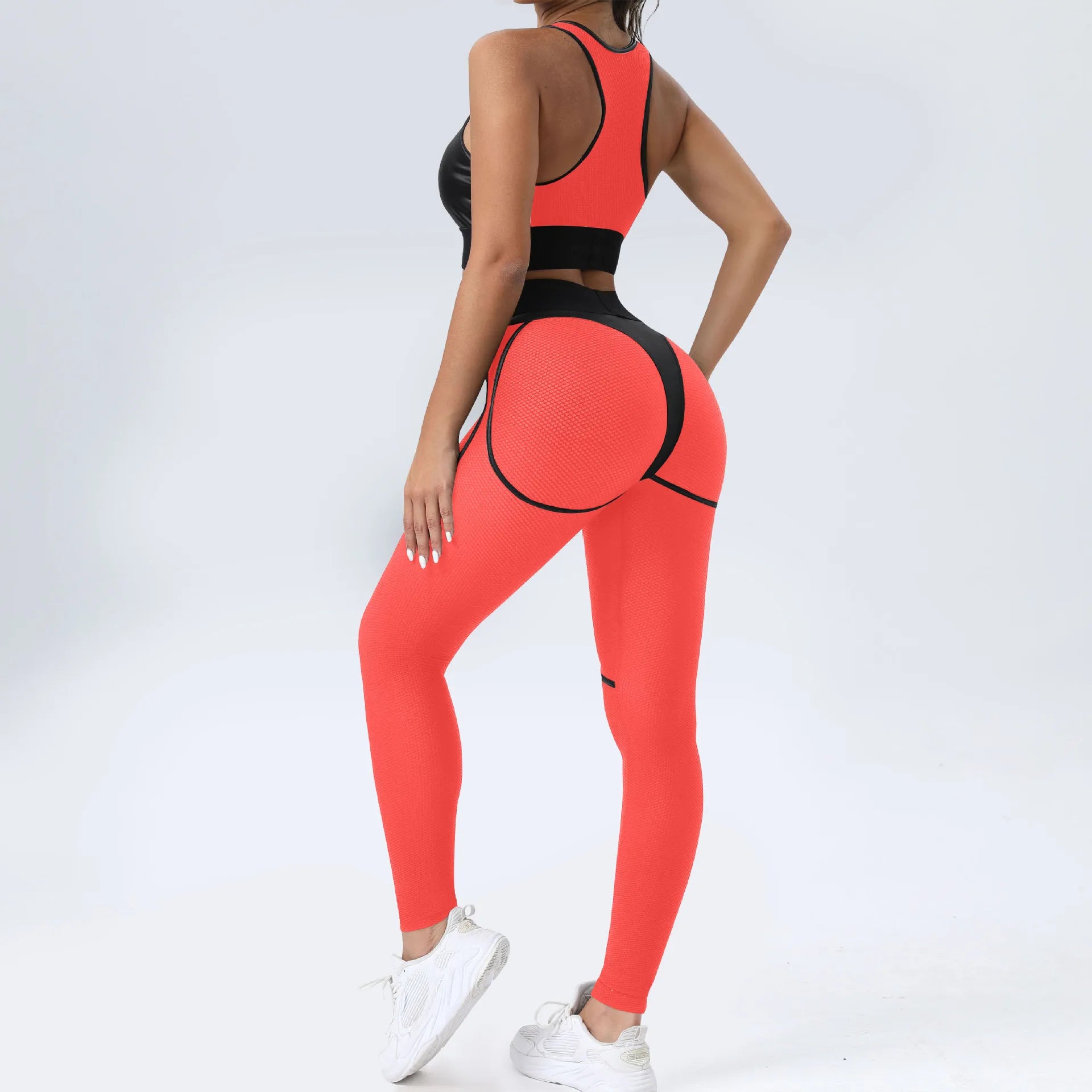 Faux Leather & Mesh Workout Set