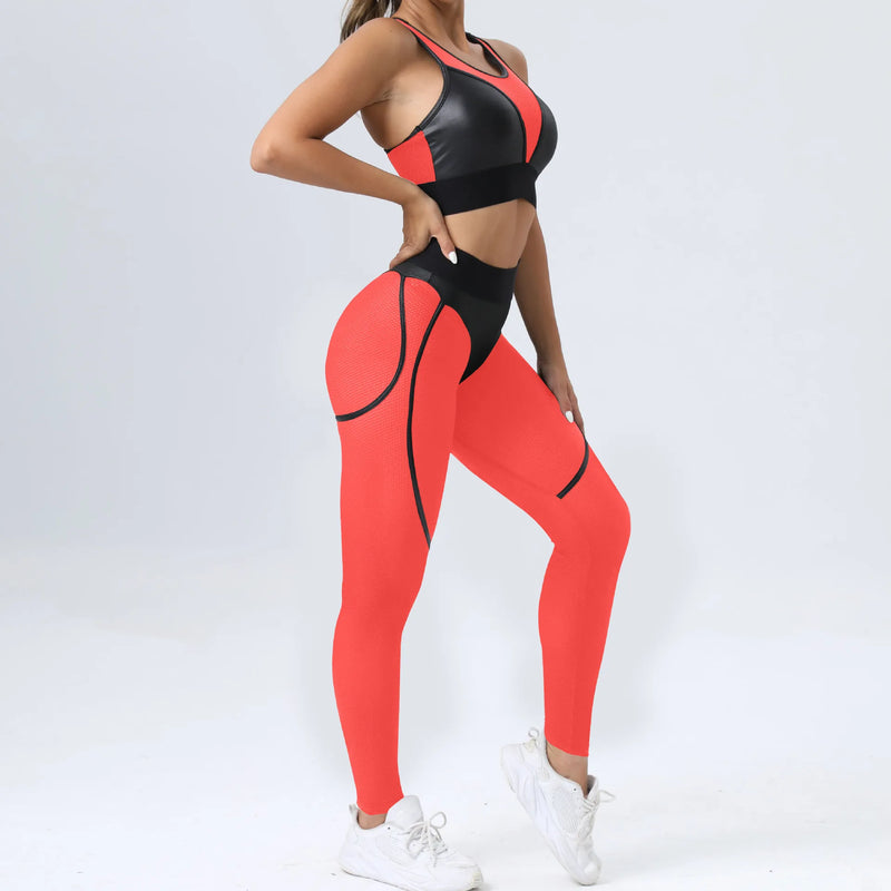 Faux Leather & Mesh Workout Set