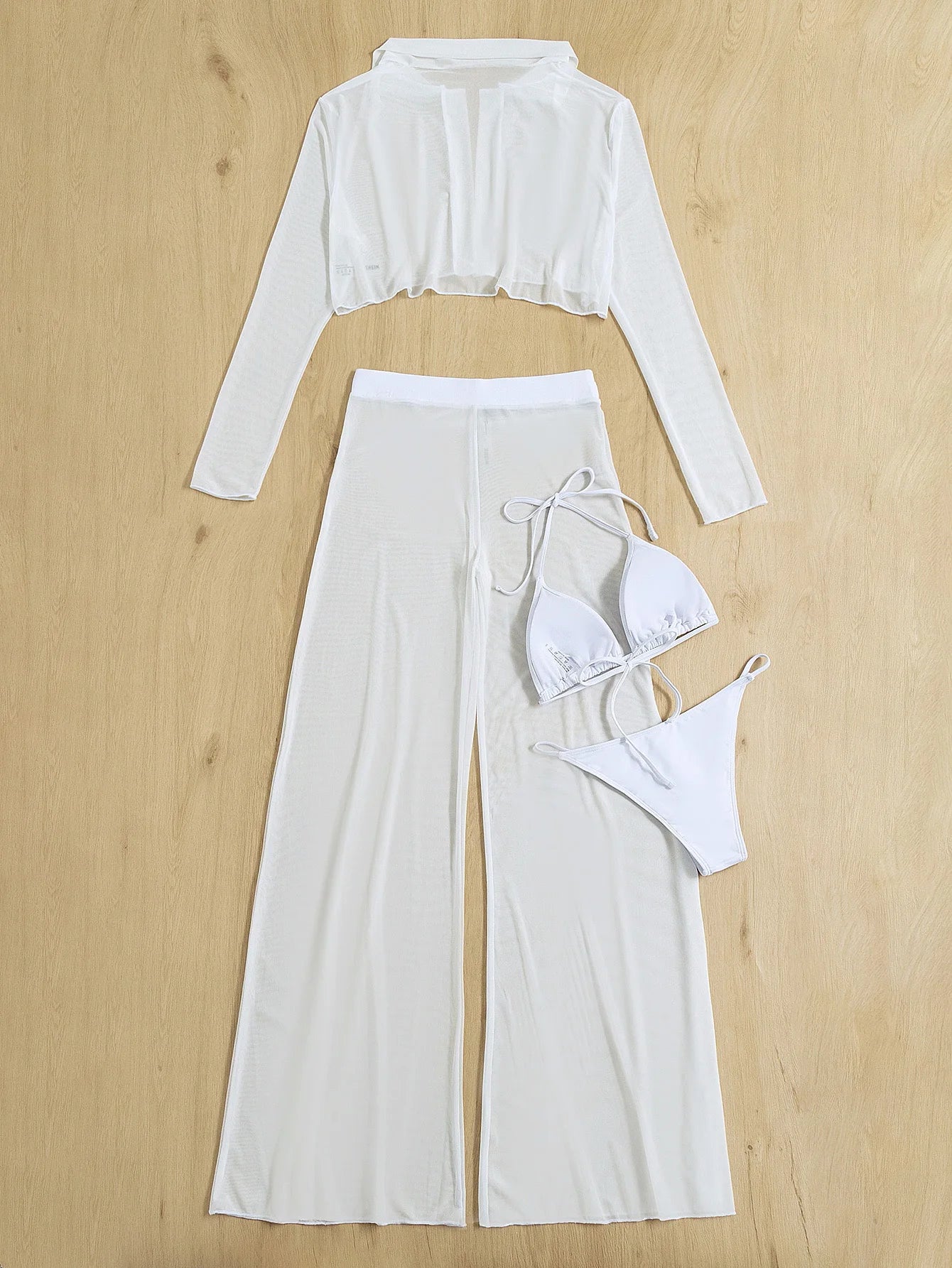 Sheer Mesh Three-Piece Cover-Up Set