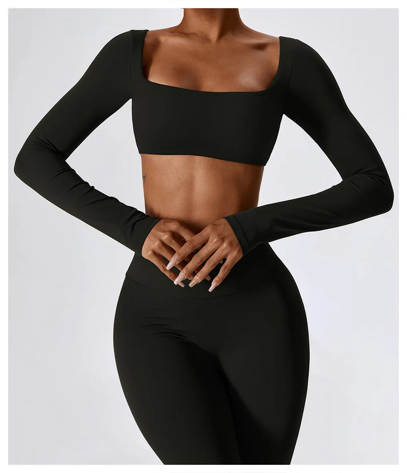 Long Sleeve Crop Top – Square Neck Activewear Top