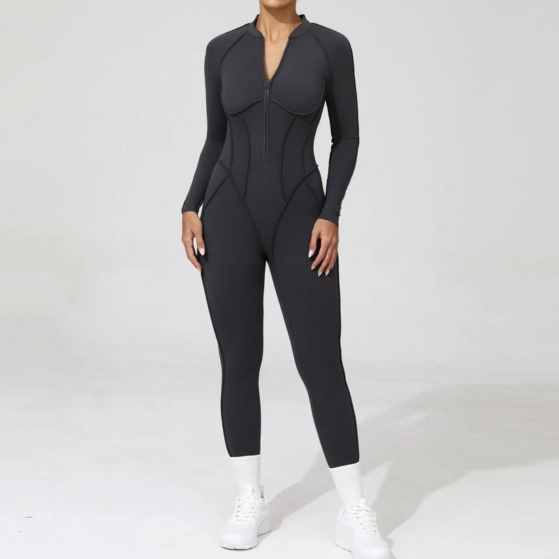 Long Sleeve Zip Front Jumpsuit
