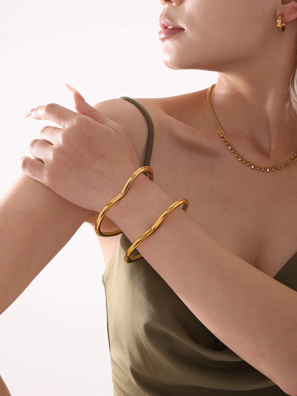 Organic Open Heart Bangle Bracelet