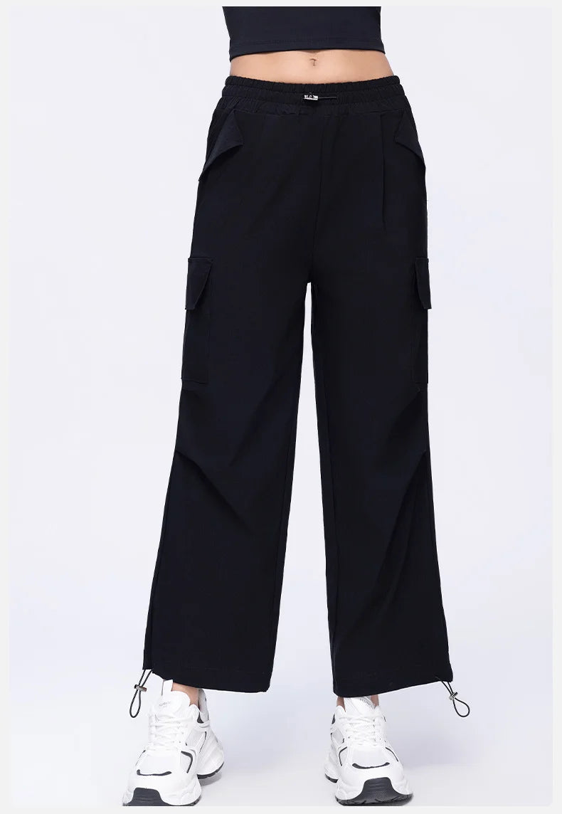 High-Waisted Drawstring Cargo Pants