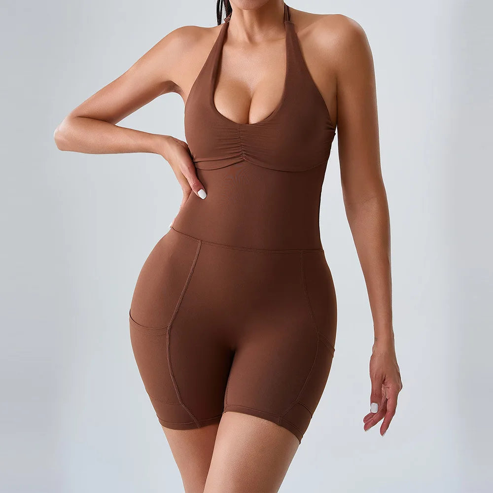 Open Back Ruched Athletic Jumpsuit