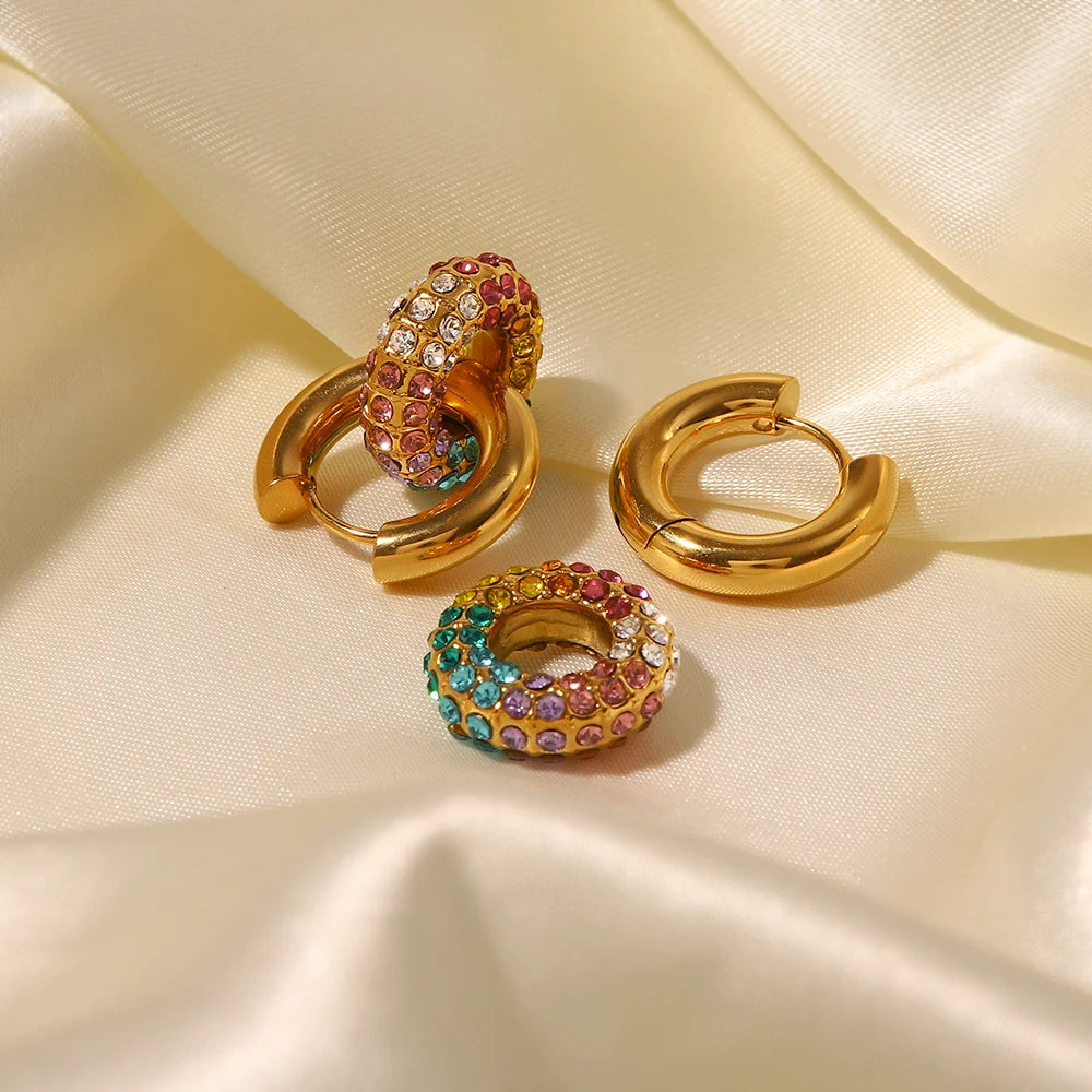 Rainbow Crystal Hoop Earrings
