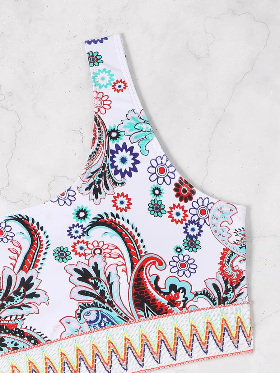 Paisley One-Shoulder Bikini Set