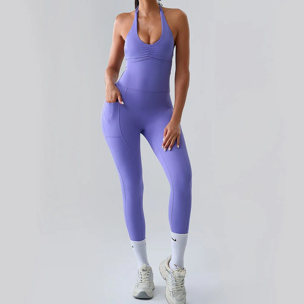 Halter Neck Pocket Athletic Jumpsuit