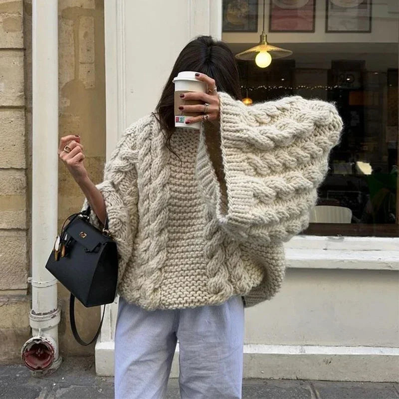 Chunky Cable Knit Sweater Poncho