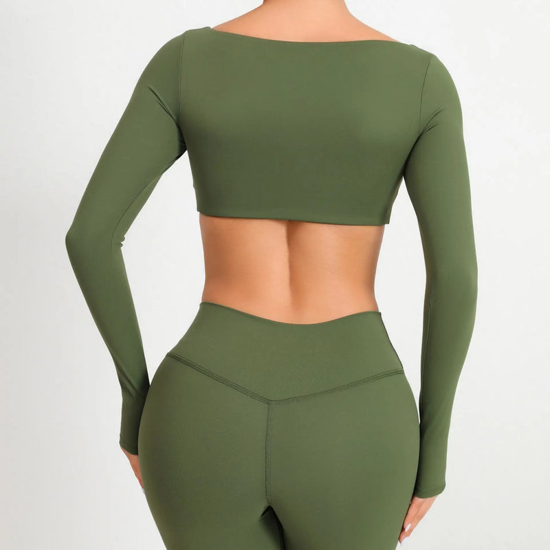 Square Neck Long Sleeve Crop Top