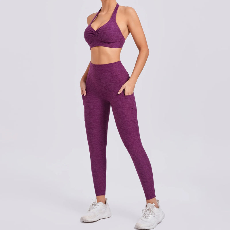 Halter Bra & Pocket Leggings Workout Set