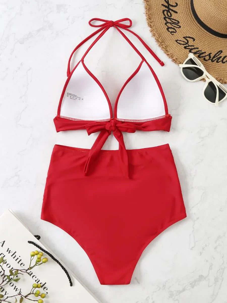 Ring Halter Bikini Set with Sarong