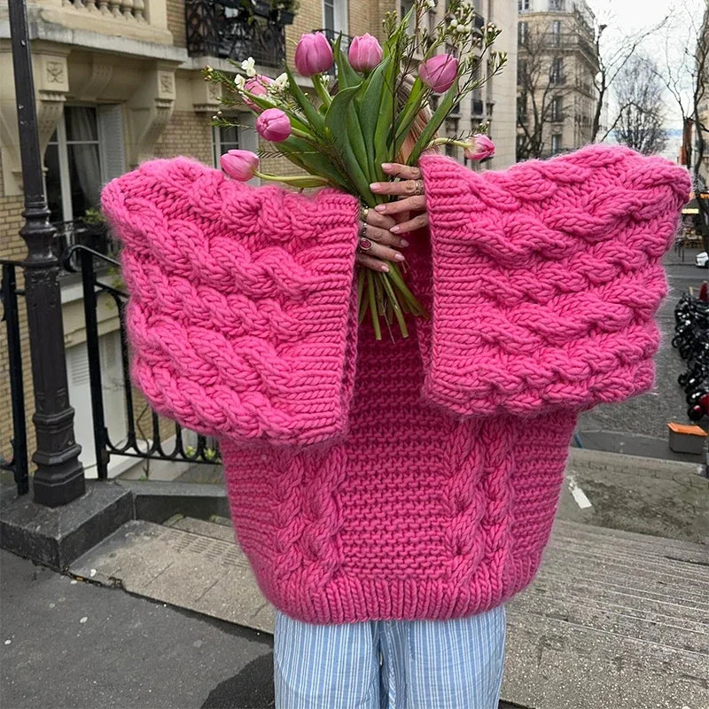 Chunky Cable Knit Sweater Poncho