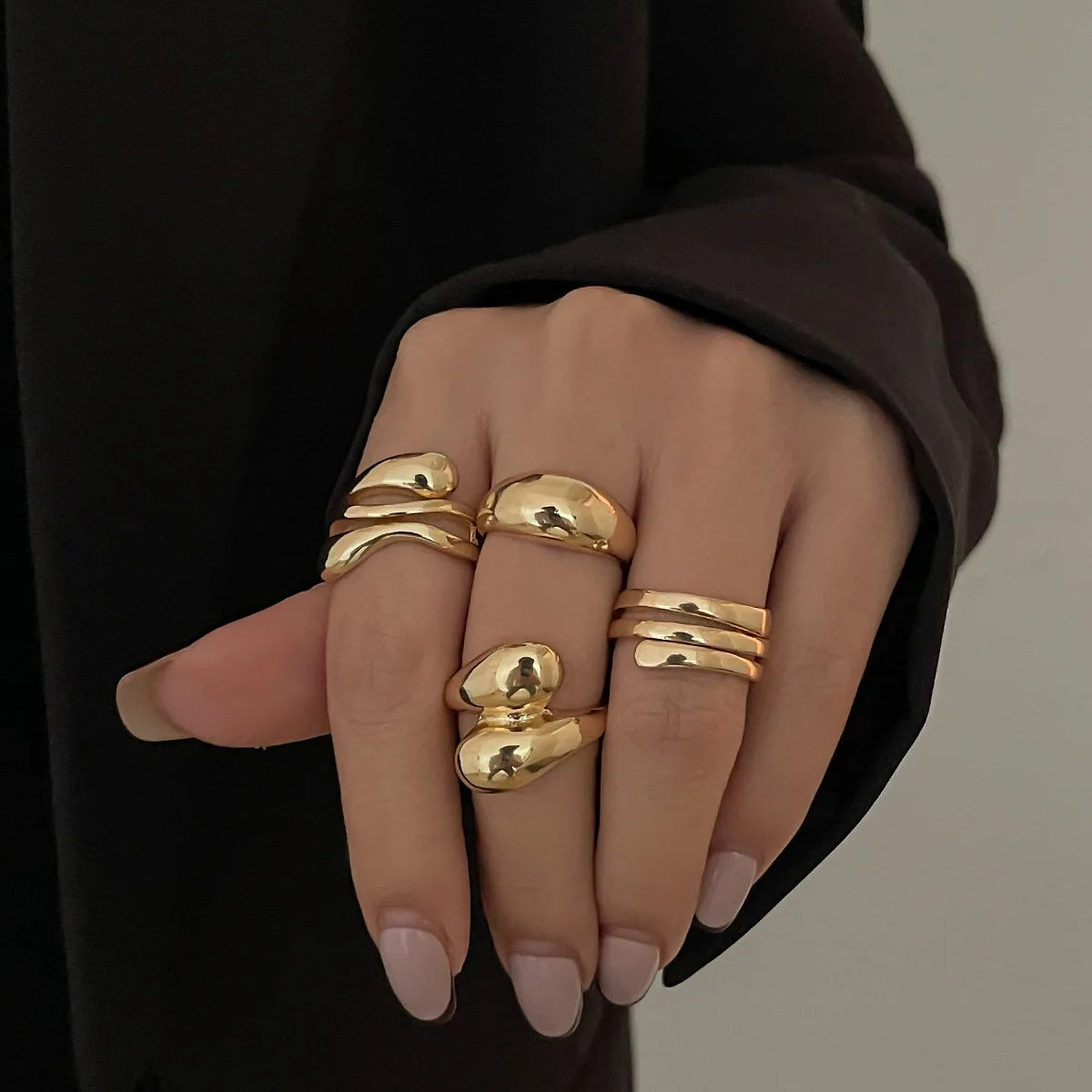 Bold Chunky Sculpted Cuff & Ring Set – Gold & Silver Finish
