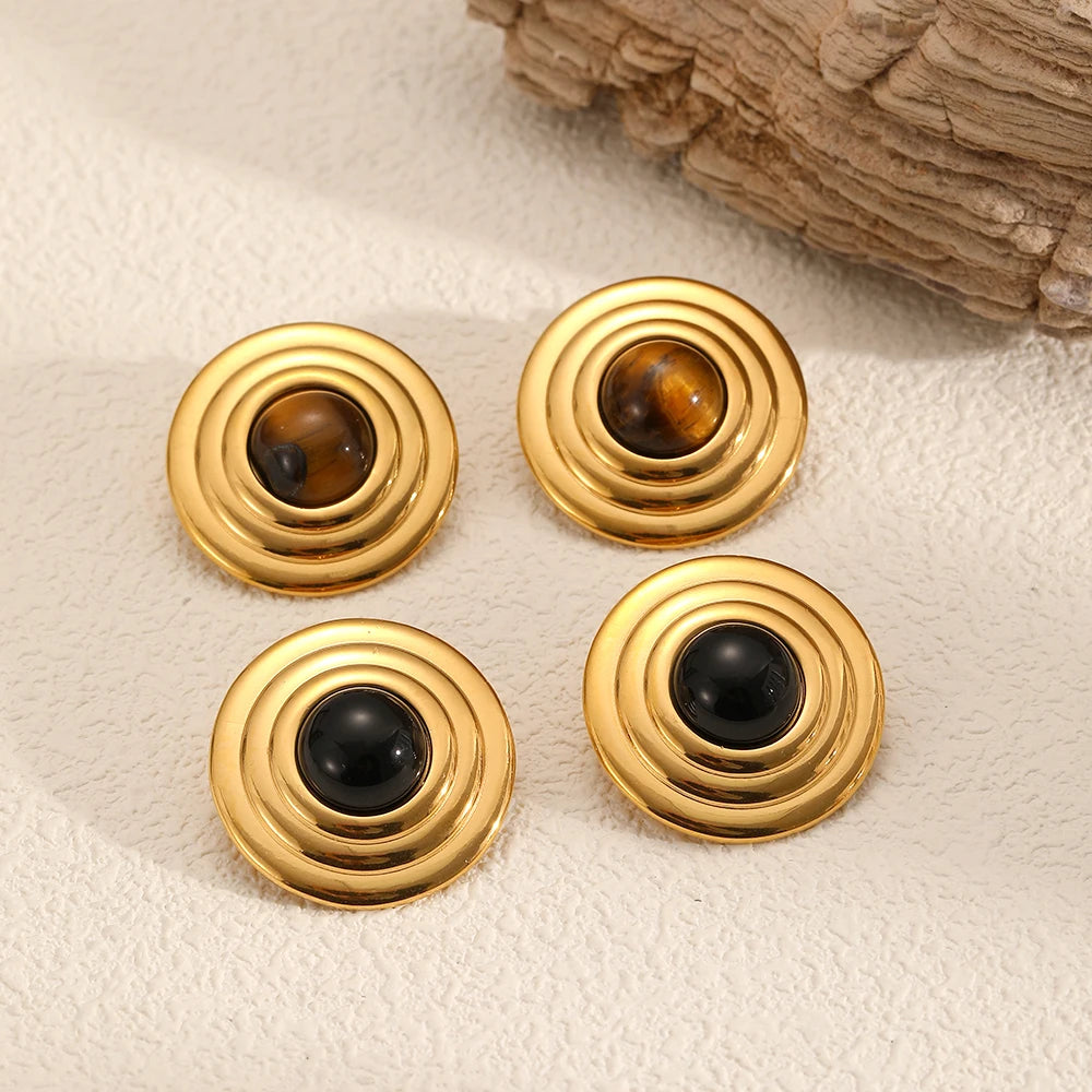 Vintage Dome Cabochon Stud Earrings