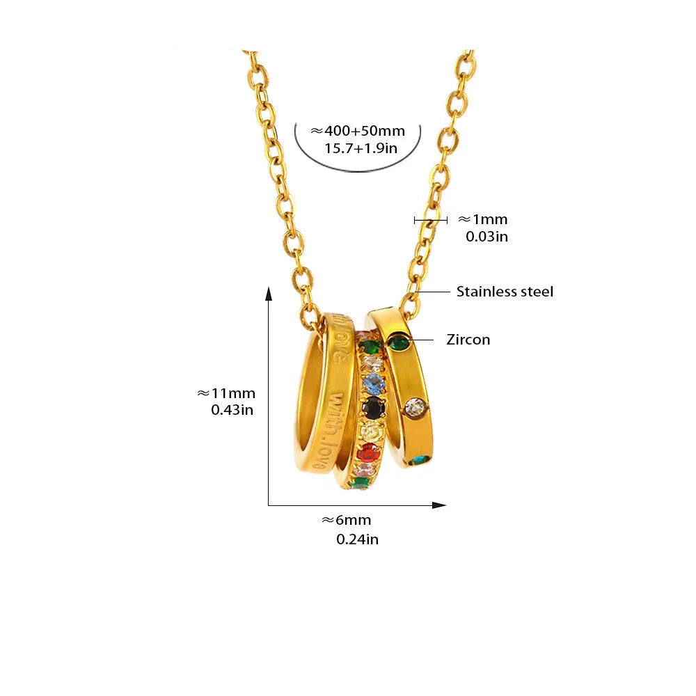 Golden Multi-Ring Pendant Necklace