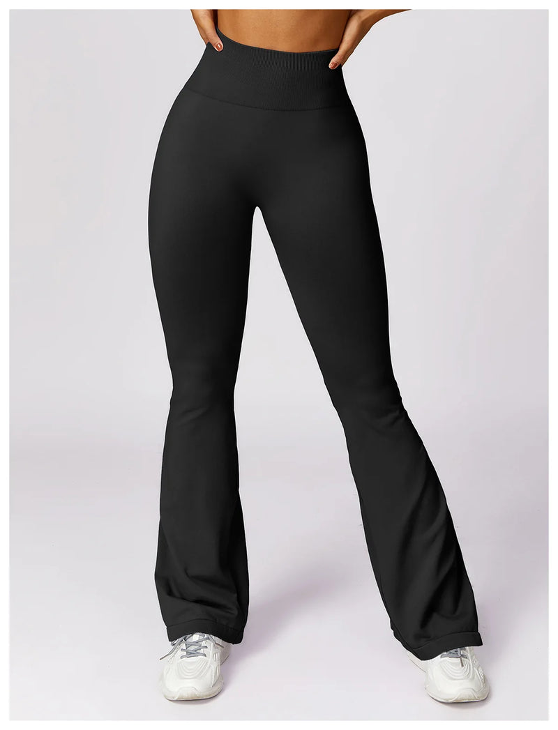 Ribbed Waist Flared Leggings