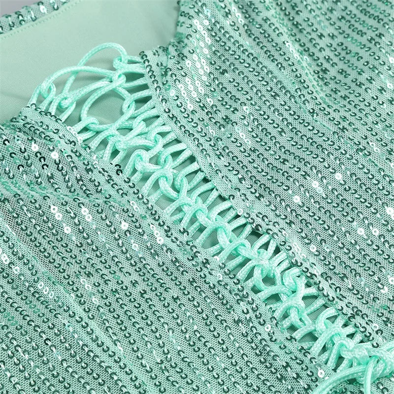 Sequin Spaghetti Strap Evening Gown