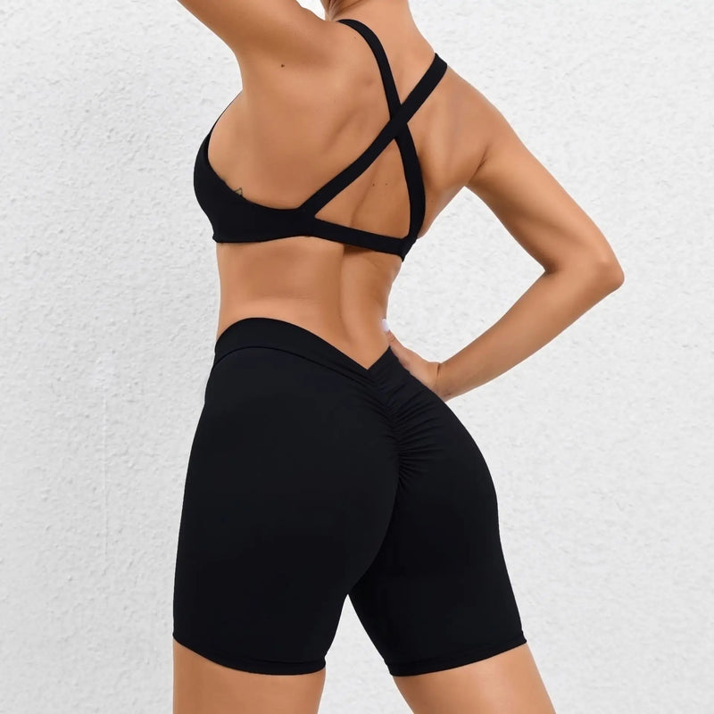 Crossover Bra & Shorts Gym Suit (2 pcs)
