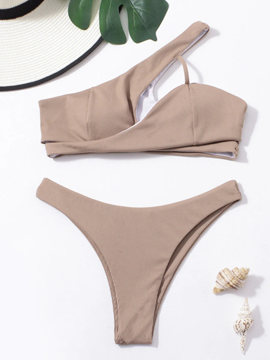 Ribbed Asymmetrical Bikini Set