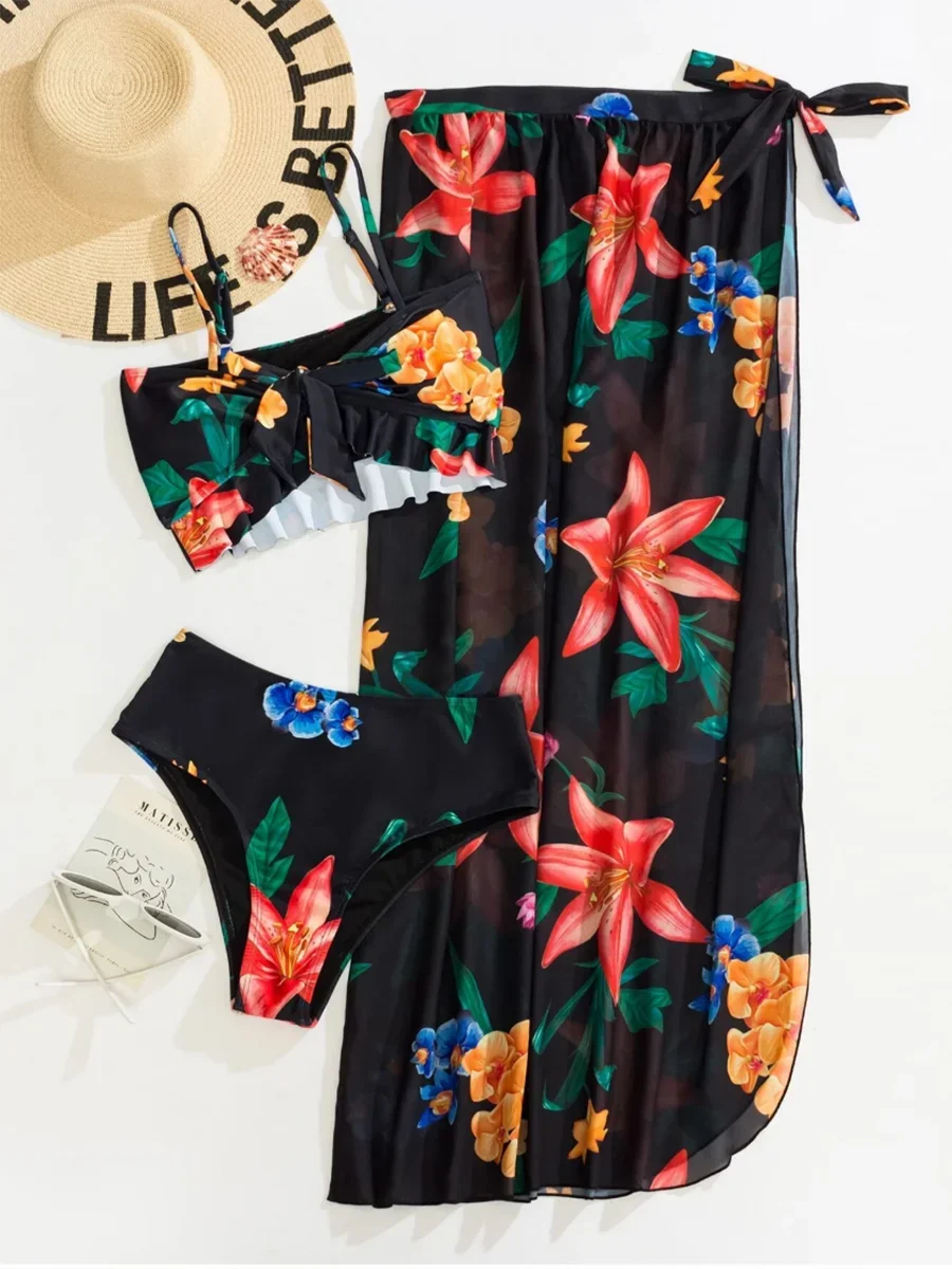 Floral Print Bikini & Sarong Set
