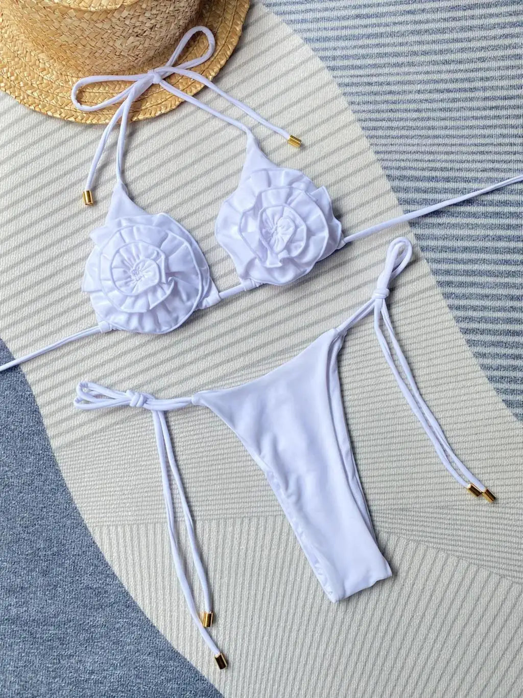 Floral Appliqué Strappy Bikini Set
