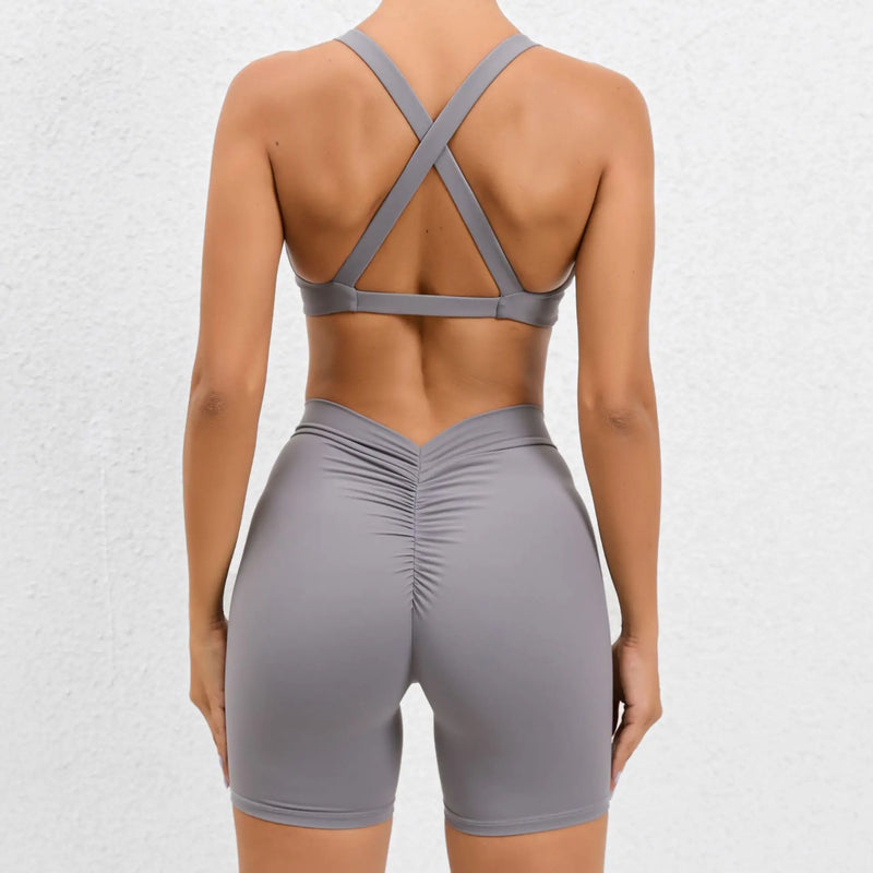 Crossover Bra & Shorts Gym Suit (2 pcs)
