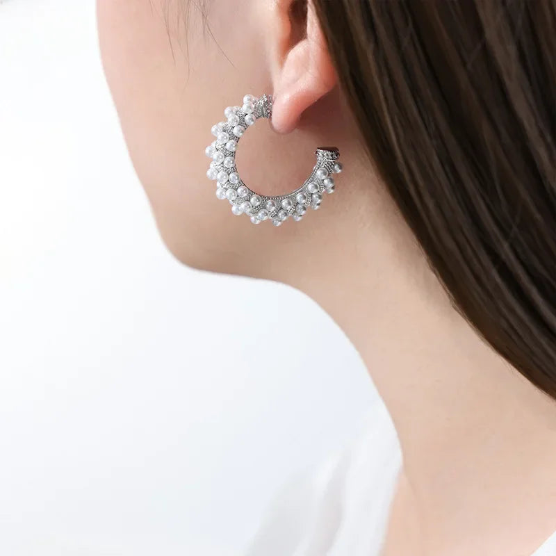Pearl Cluster Hoop Earrings
