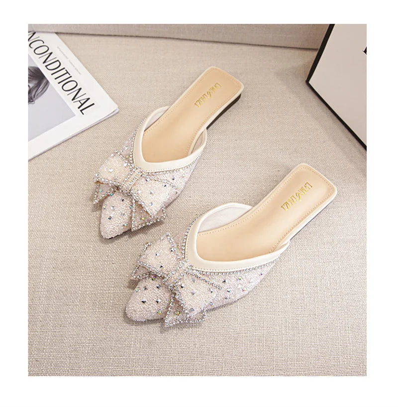 Crystal Bow Pointed Flats
