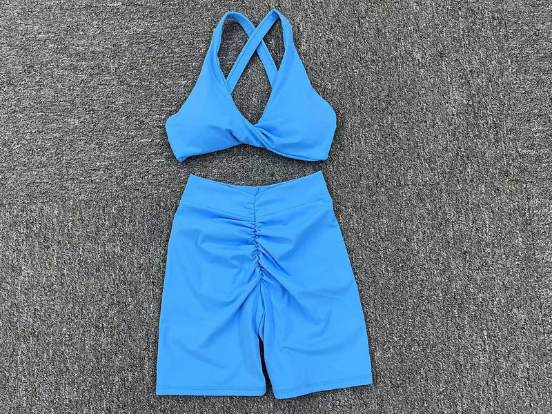 Crossover Bra & Shorts Gym Suit (2 pcs)
