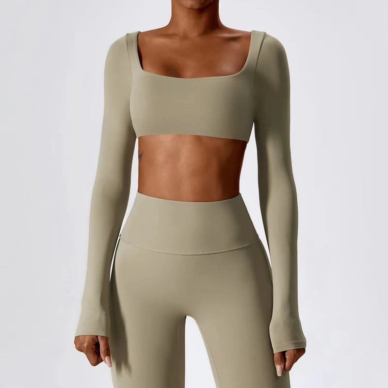 Long Sleeve Crop Top – Square Neck Activewear Top