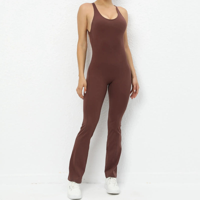 Open Back Flared Leg Jumpsuit