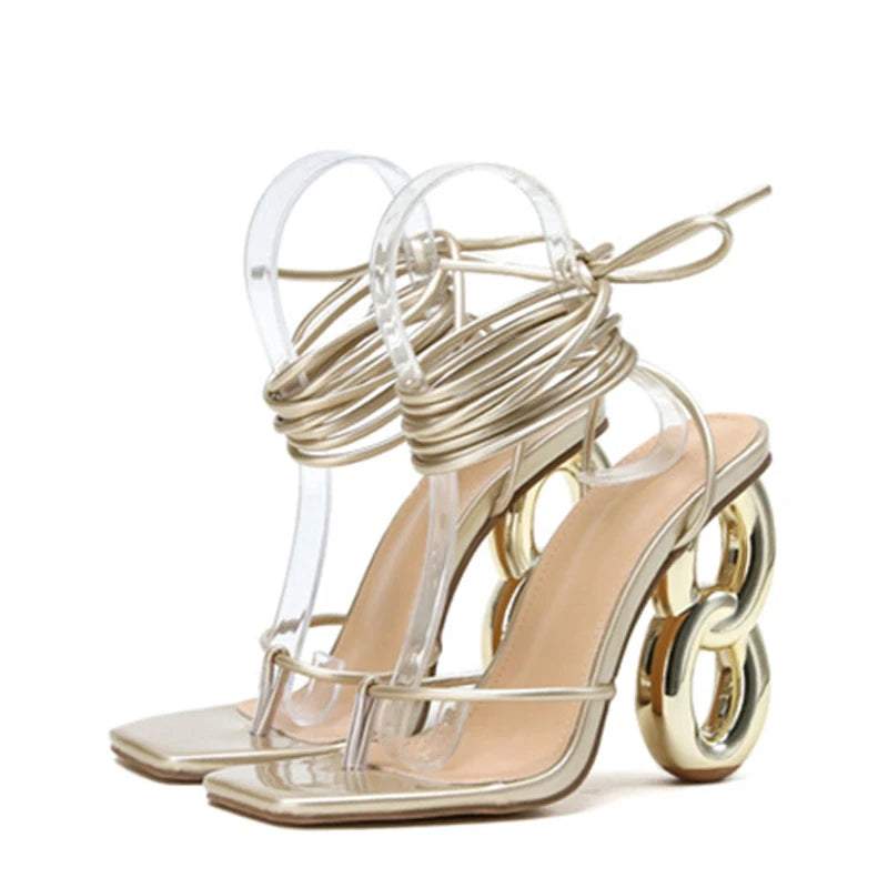 Sculpted Loop Heel Lace-Up Sandals