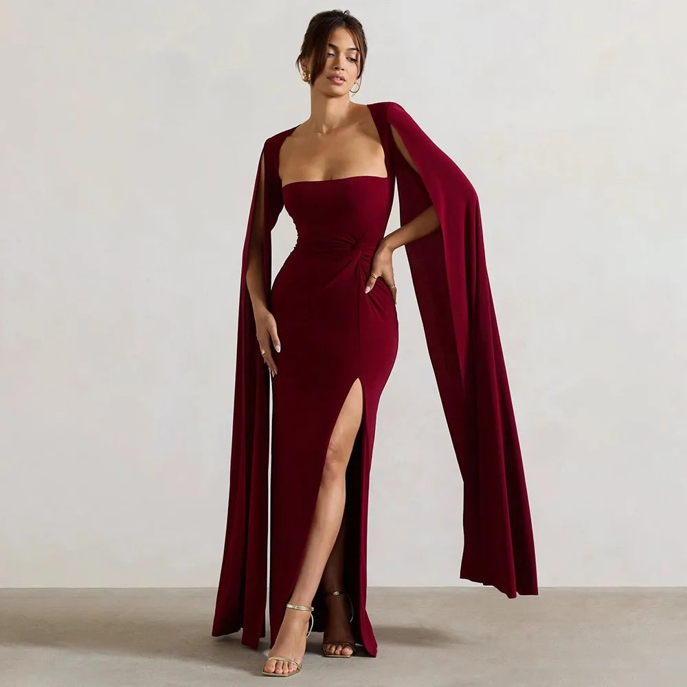 Cape Sleeve Strapless Evening Gown