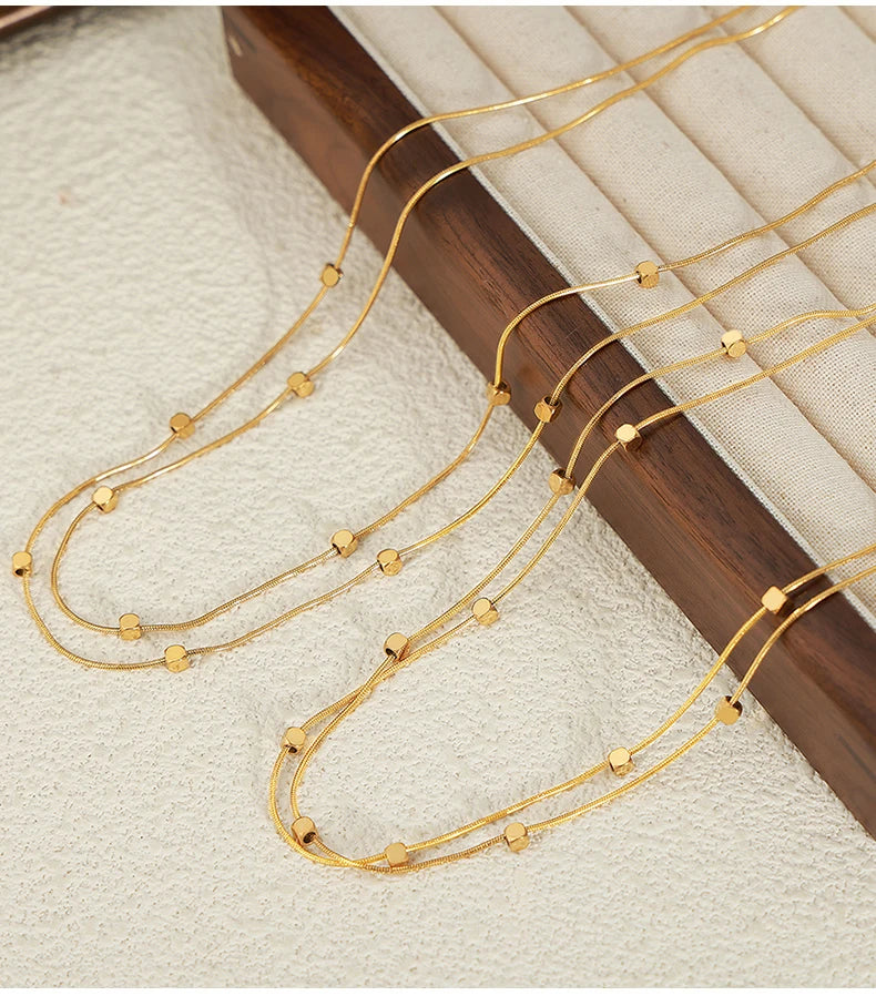 Golden Bead Layered Necklace