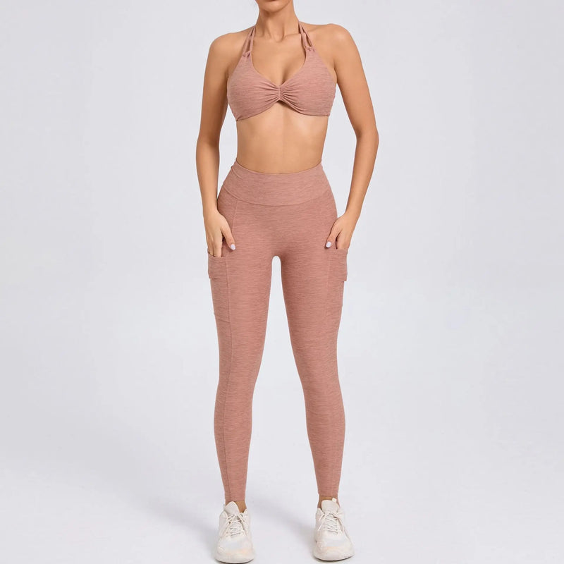 Halter & Ruched Leggings Workout Set