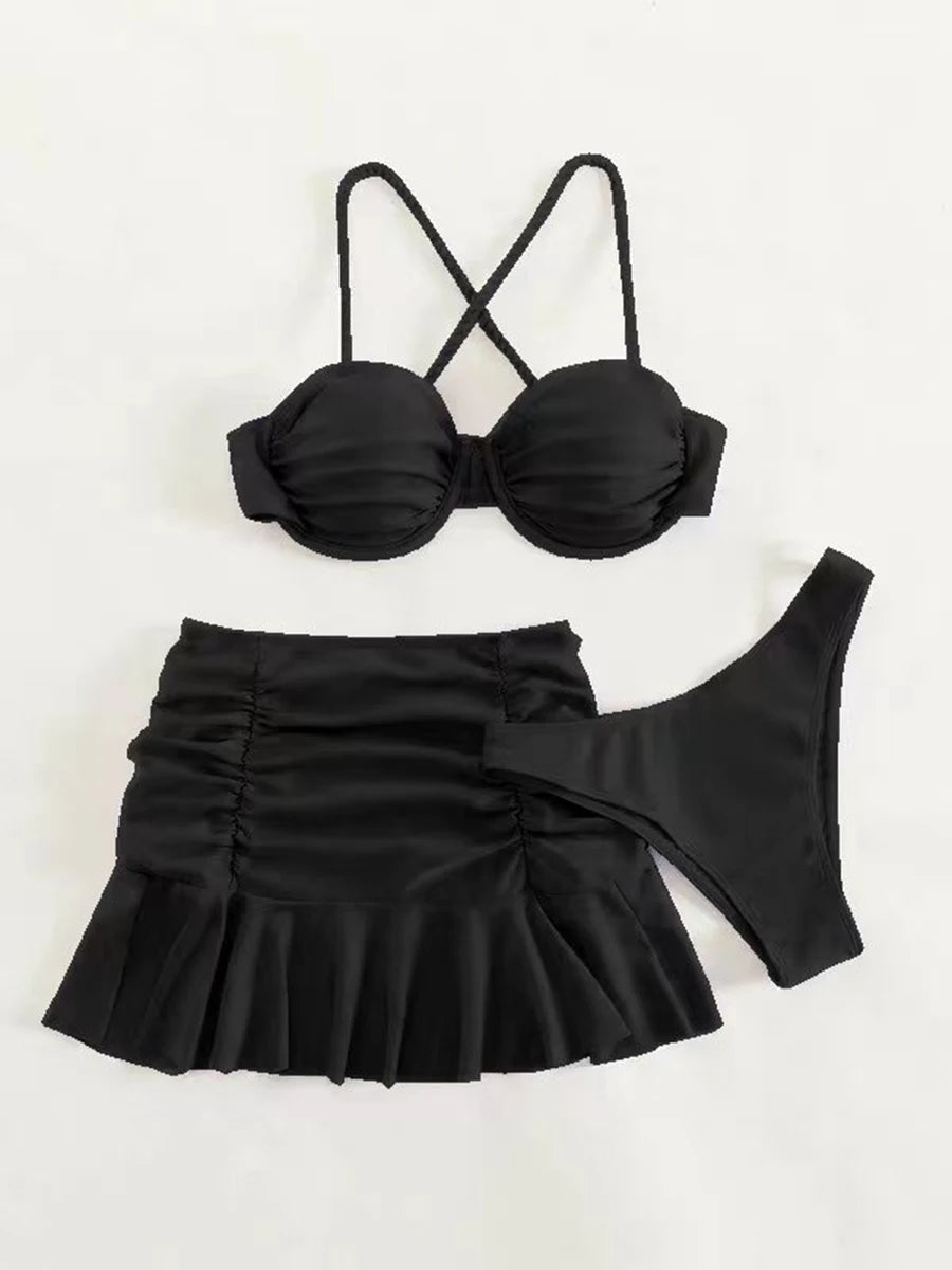 Braided Strap Bikini with Ruched Skirt